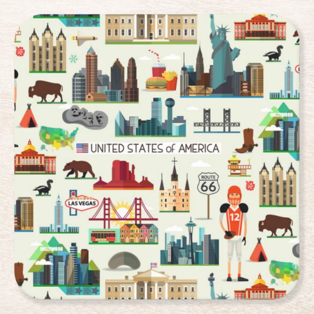 United States symbolmönster Underlägg Papper Kvadrat (Framsidan)