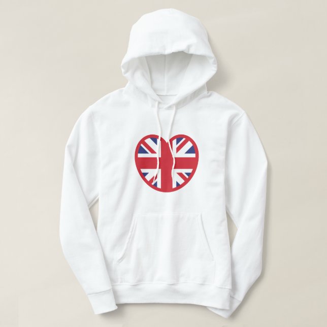 United Union Jack Flagga Heart Hoodie (Design framsida)