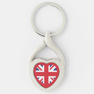 United Union Jack Flagga Heart Twisted Heart Silverfärgad Nyckelring