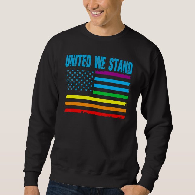 United We Stand Proud LGBT Rainbow Pride US Americ Lång Ärmad Tröja (Framsida)