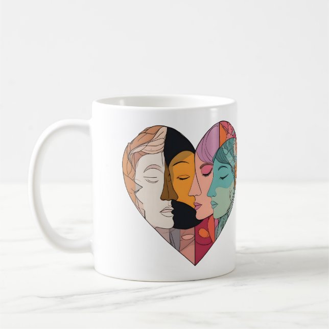 Unity Heart Diverse Faces Line Art Diversity  Kaffemugg (Vänster)