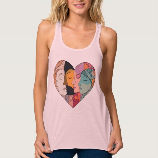 Unity Heart Diverse Faces Line Art Diversity  Linne Med Racerback (Framsida)