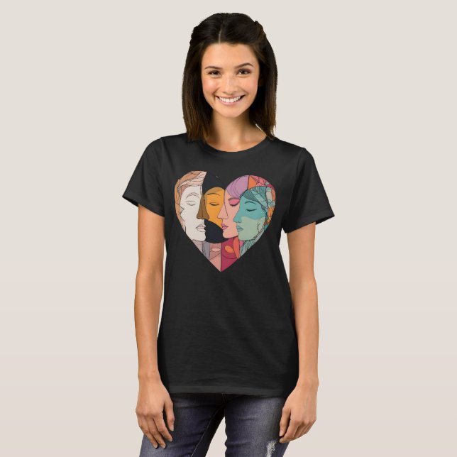 Unity Heart Diverse Faces Line Art Diversity  T Shirt (Hel framsida)