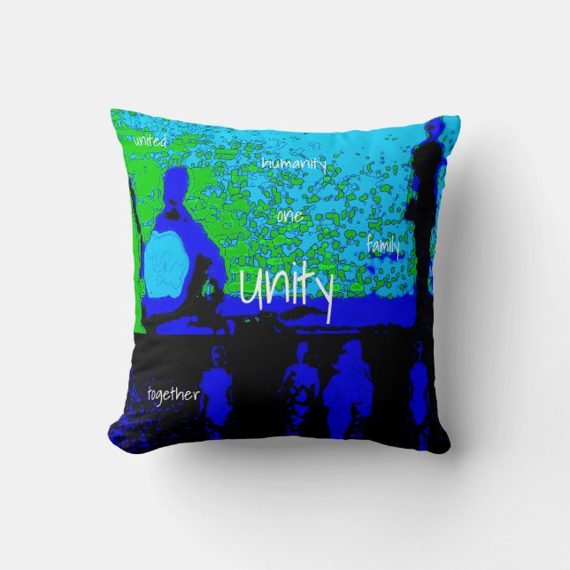 "Unity" i skuggor av Blue, Black, Grönt Design Kudde (Framsida)