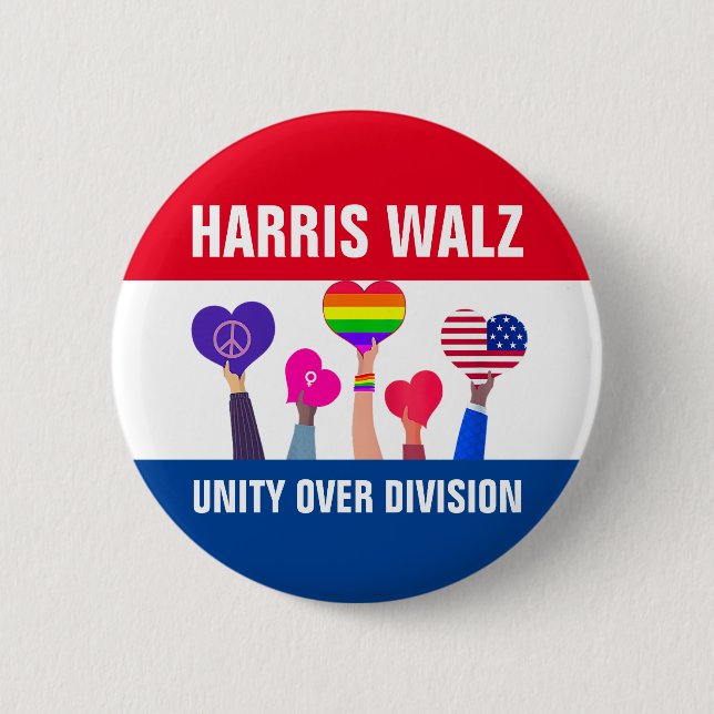 Unity over Division Harris Walz Tim Walz Red Blue Knapp (Framsida)