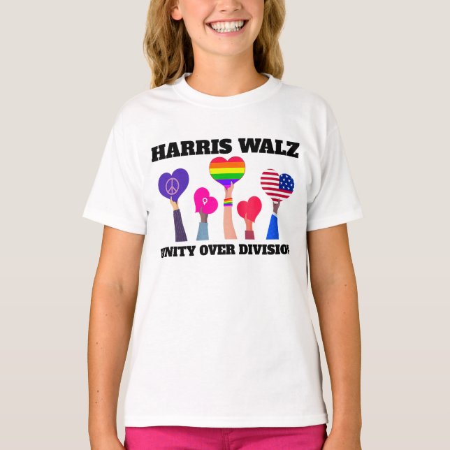 Unity over Division Kamala Harris Tim Walz T Shirt (Framsida)