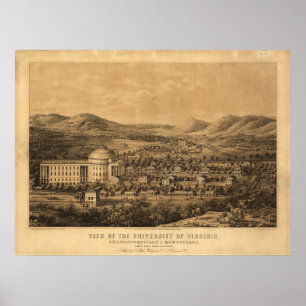 Univ of Virginia 1856 Antique Panoramic Karta Poster