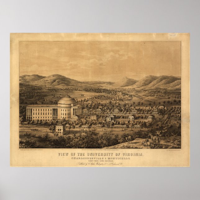 Univ of Virginia 1856 Antique Panoramic Karta Poster (Framsidan)