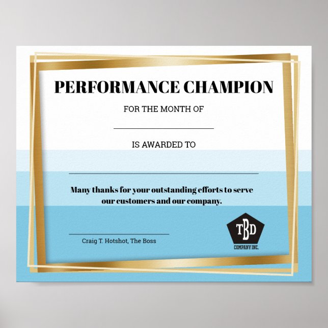 Universal employee recognition award certificate poster (Framsidan)