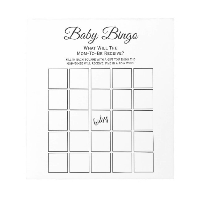 Universal White Baby Shower Bingo Party Game Anteckningsblock (Framsida)