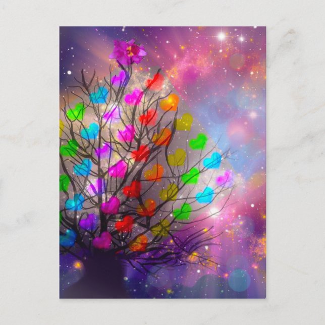 Universe är mycket kärlek, hjärtan och stjärnor vykort (Framsida)