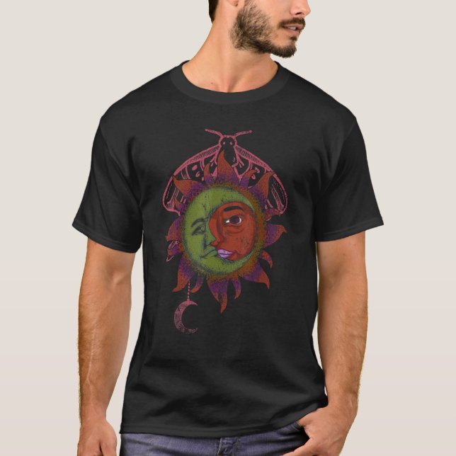 Universe Bohemian Aesthetic Boho Sun Moon Astrolog T Shirt (Framsida)