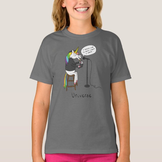 Universe Unicorn Poetry Funny Girl's Barn T-shirt (Framsida)
