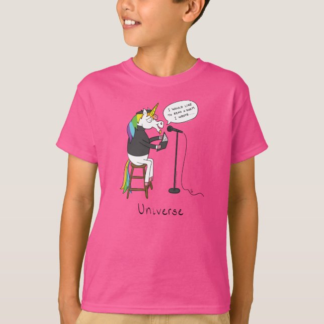 Universe Unicorn Poetry Funny Poys Barn T-shirt (Framsida)