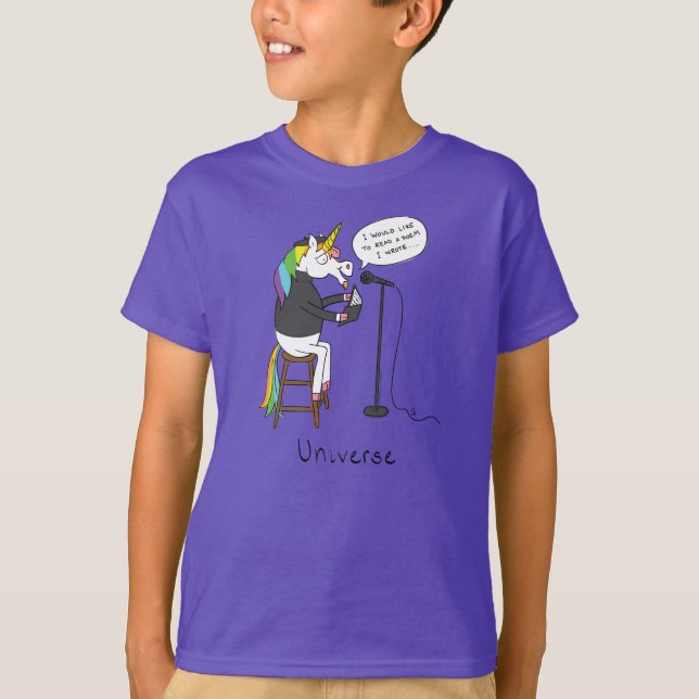 Universe Unicorn Poetry Funny Poys Barn T-shirt (Framsida)