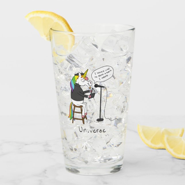 Universe Unicorn Reading Poetry Funny Glass Kopp (Framsida Ice)