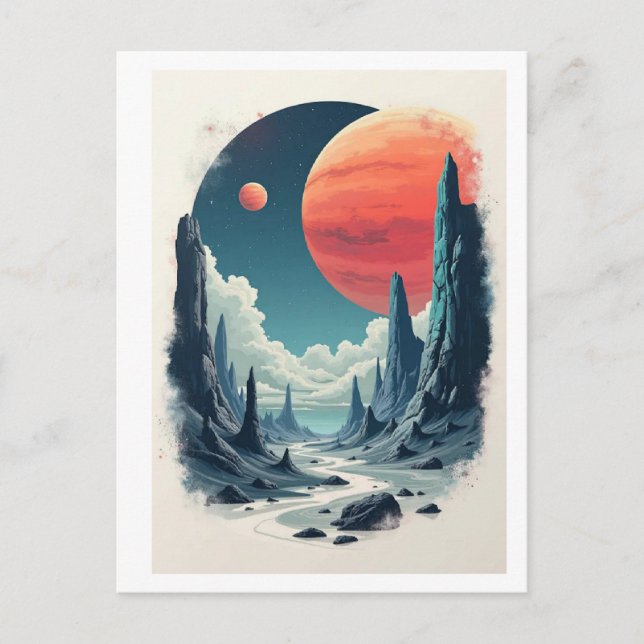 Universell Äventyr: Engrossing Space Art for Space Vykort (Framsida)