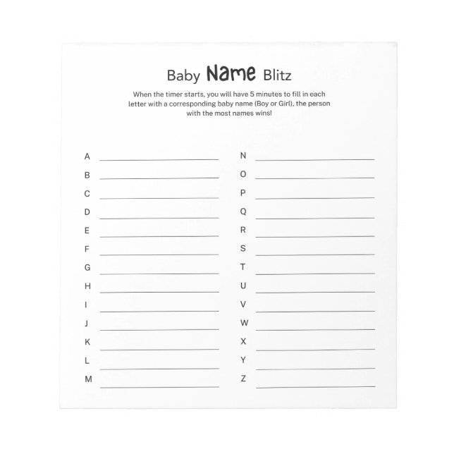 Universell Könsneutral Baby Shower Namnblitz Anteckningsblock (Framsida)