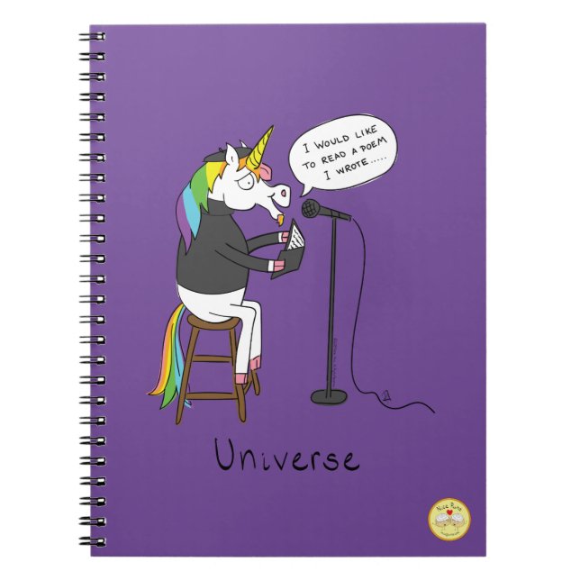 Universell Unicorn Reading Poetry Funny Notebook Anteckningsbok (Framsidan)