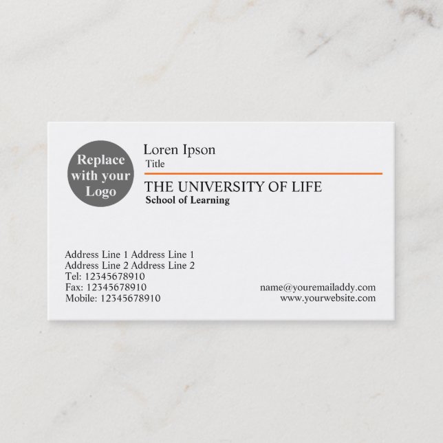 Universiteten av liv - orangen härskar visitkort (Framsida)