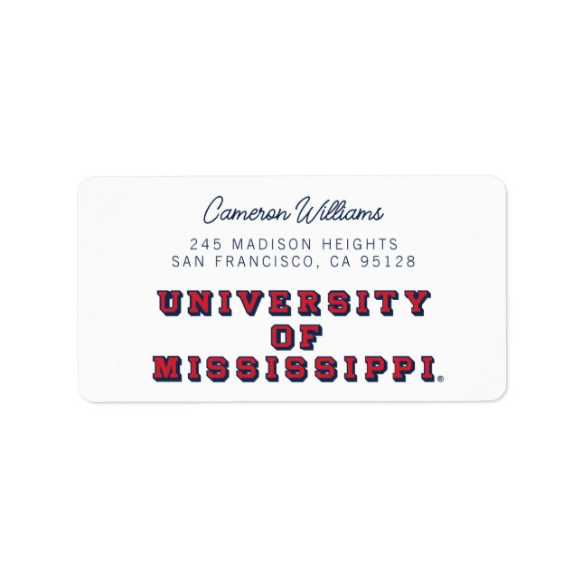 Universiteten i Mississippi | Blocktyp Adressetikett (Framsidan)