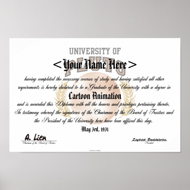 Universiteten i Pluto Diploma Poster (Framsidan)