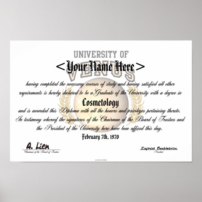 Universiteten i Venus Diploma Poster (Framsidan)