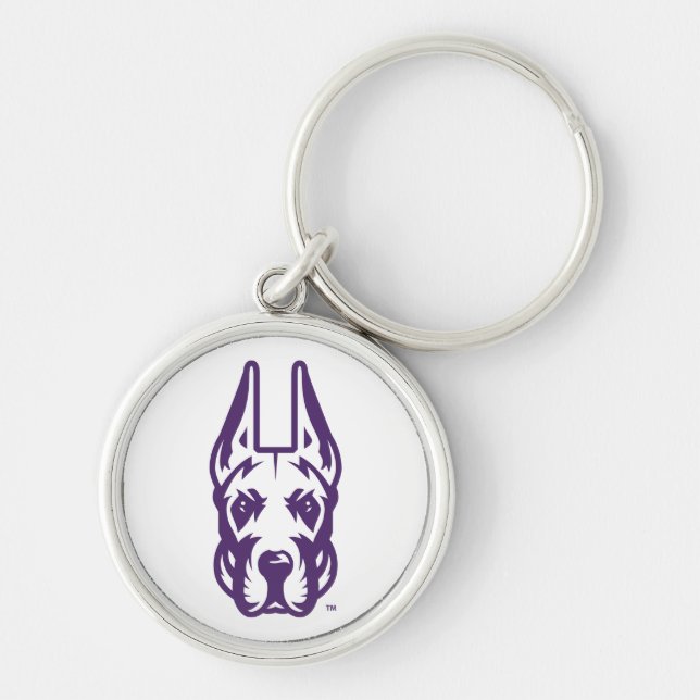 Universiteten vid Albany Great dane Mascot Head Rund Silverfärgad Nyckelring (Framsidan)