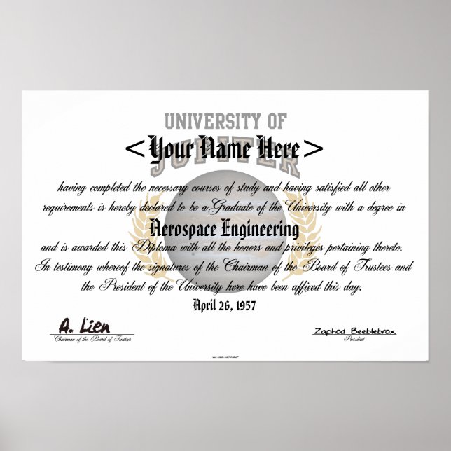 Universiteten vid Jupiter Diploma Poster (Framsidan)