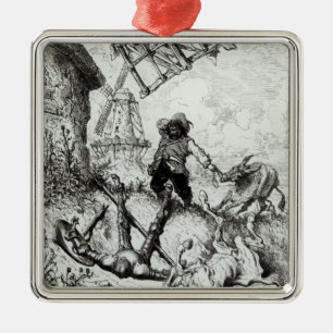 Universitetslärare Quixote och windmillsna Julgransprydnad Metall