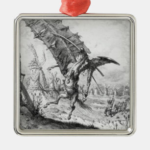 Universitetslärare Quixote och windmillsna Julgransprydnad Metall