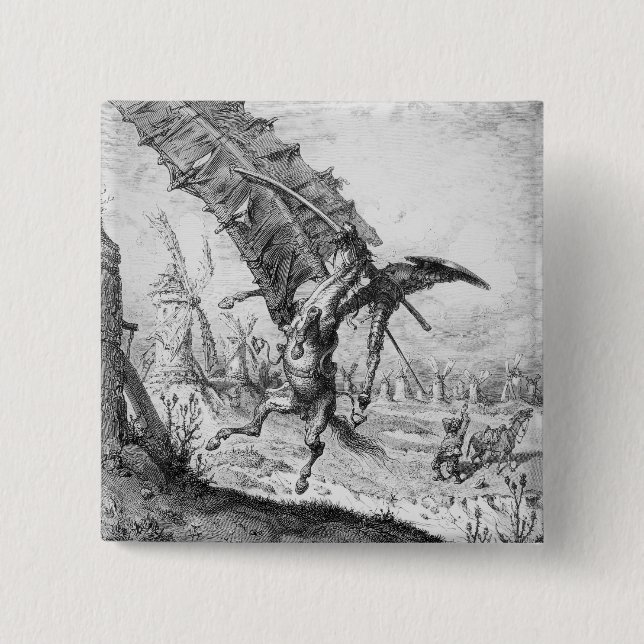 Universitetslärare Quixote och windmillsna Knapp (Framsida)