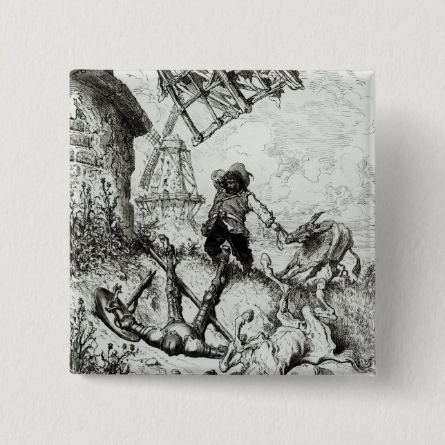Universitetslärare Quixote och windmillsna Knapp (Framsida)