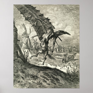 Universitetslärare Quixote och windmillsna Poster