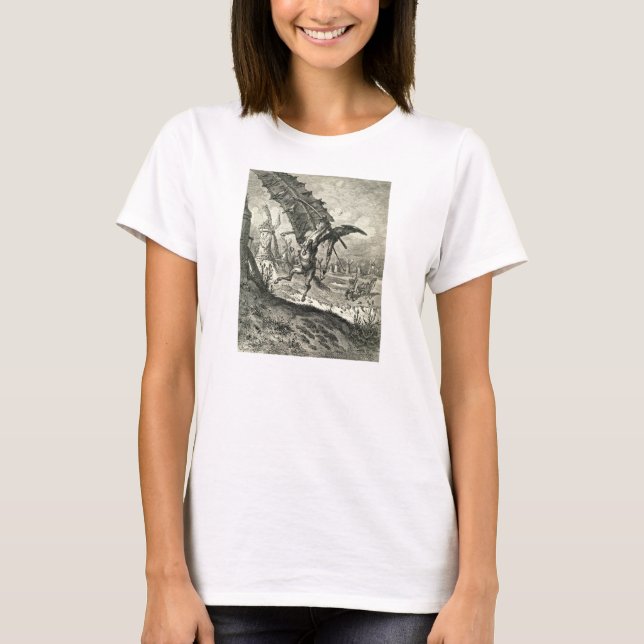 Universitetslärare Quixote och windmillsna T Shirt (Framsida)