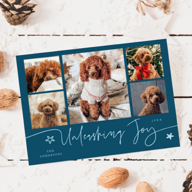Unleashing Joy Teal Hund Multi Foto  Julkort (Skapare uppladdad)