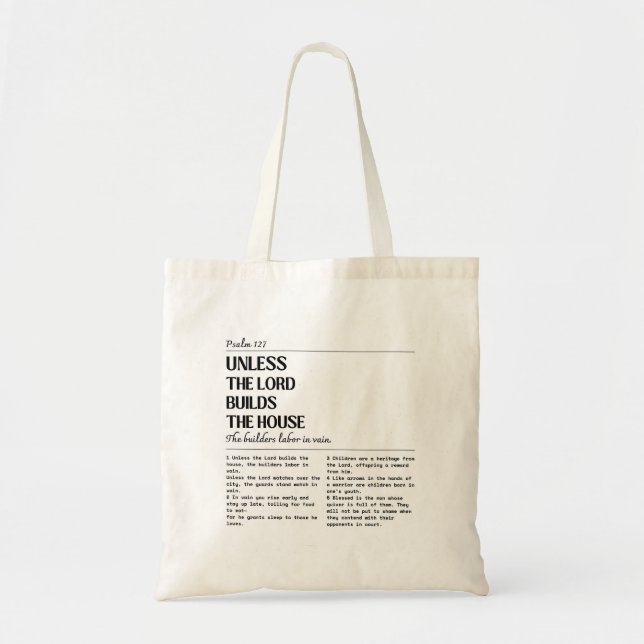 Unless The Lord Builds Psalm 127 Bag Tygkasse (Framsidan)