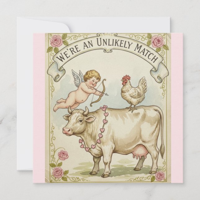 Unlikely Match Funny Valentine's Day Card Chicken Julkort (Framsida)