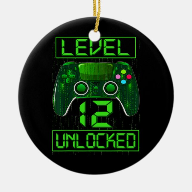 Unlock Level 12 UnLockny Video Gamer 12:e Julgransprydnad Keramik (Framsidan)
