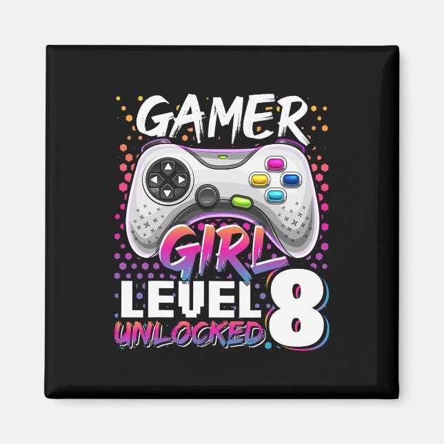 Unlock Level 8 Video Game 8th Birthday Gift Magnet (Framsidan)