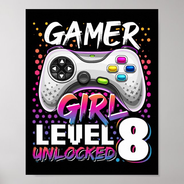Unlock Level 8 Video Game 8th Birthday Gift Poster (Framsidan)