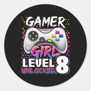 Unlock Level 8 Video Game 8th Birthday Gift Runt Klistermärke