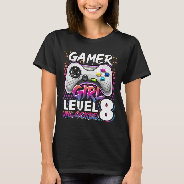 Unlock Level 8 Video Game 8th Birthday Gift T Shirt (Framsida)