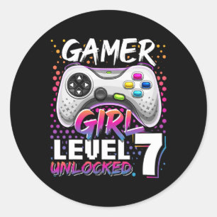 Unlock Video Game 7:e Birthday Gift på flicknivå 7 Runt Klistermärke