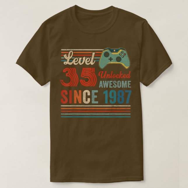 Unlocked Level 35 Birthday 35 Year Old Video Game  T Shirt (Design framsida)