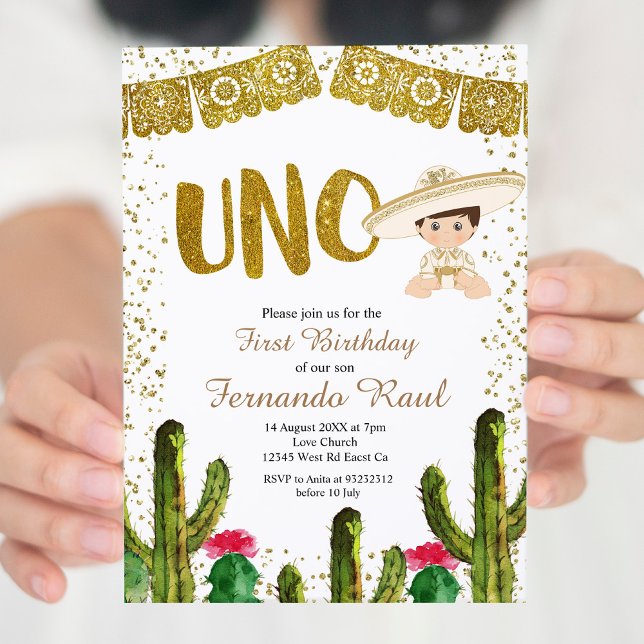 Uno Birthday Guld Charro Boy-inbjudan Inbjudningar (Skapare uppladdad)