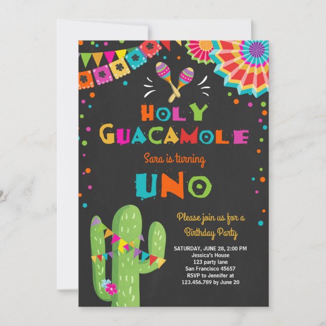 Uno Fiesta:s första födelsedag Cactus Party Inbjudningar (Framsida)
