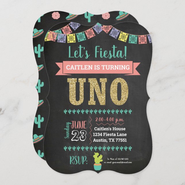 Uno First Birthday Chalkboard-inbjudan Inbjudningar (Fram/baksida)