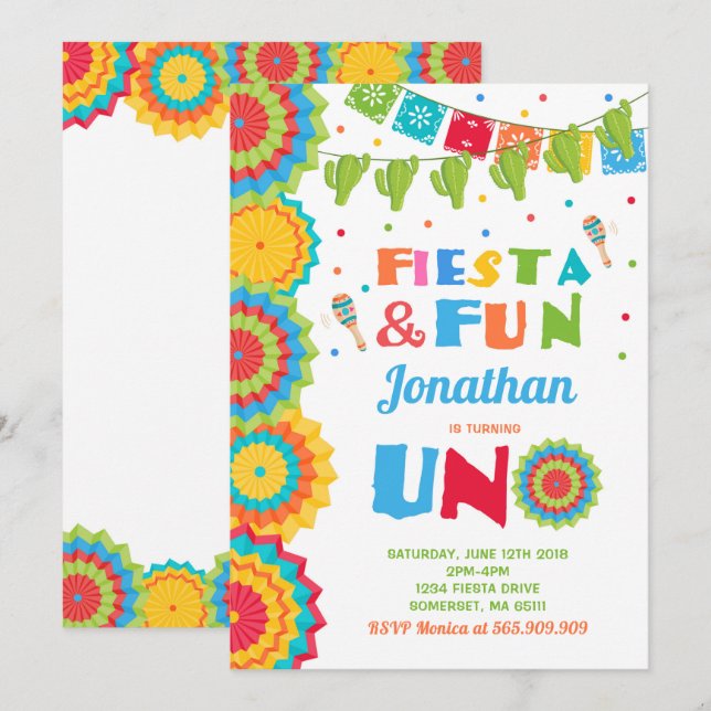 Uno för Fiesta för Fiestafödelsedaginbjudan rolig Inbjudningar (Fram/baksida)