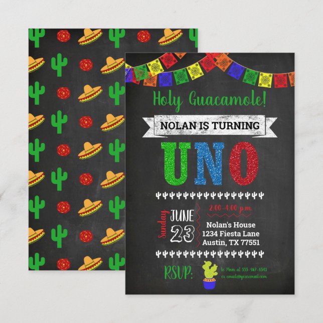 Uno Heliga Guacamole första födelsedagsinbjudan Inbjudningar (Fram/baksida)